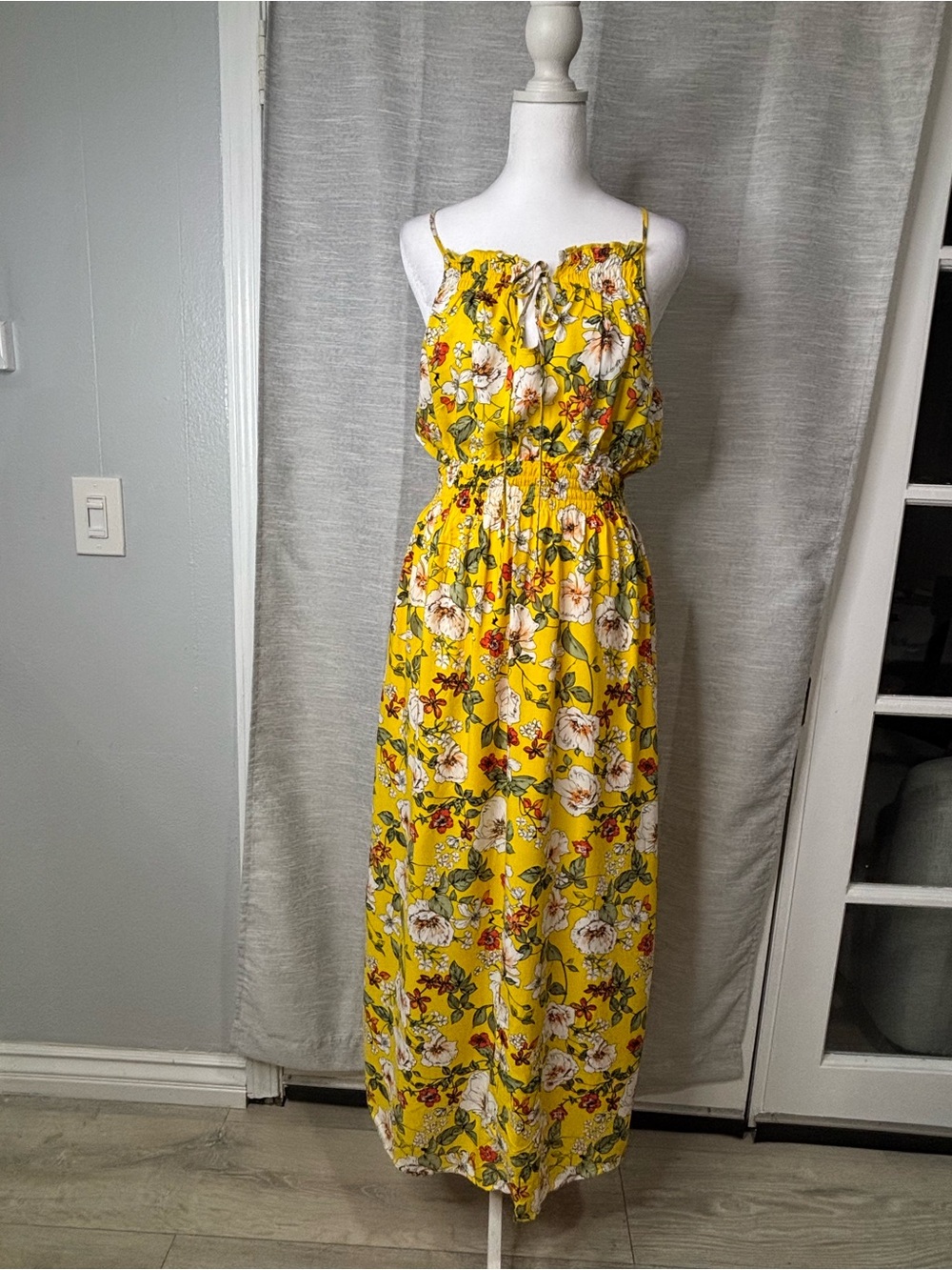 FAVLUX Yellow Floral Maxi Skirt with White & Green Blooms